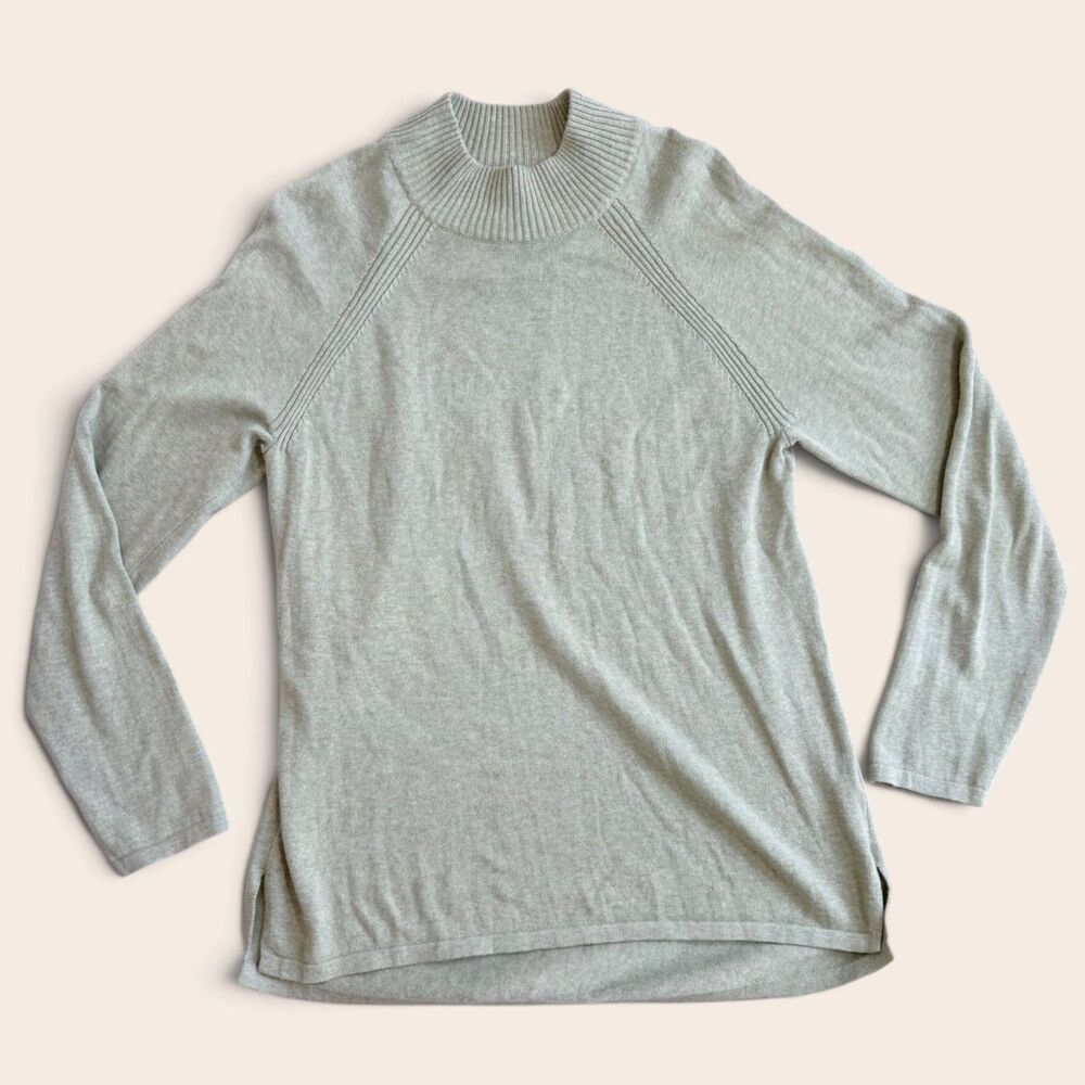Jeanne Pierre Women’s Medium Cotton Mock Neck Sweater Sage Green Long Tunic Knit